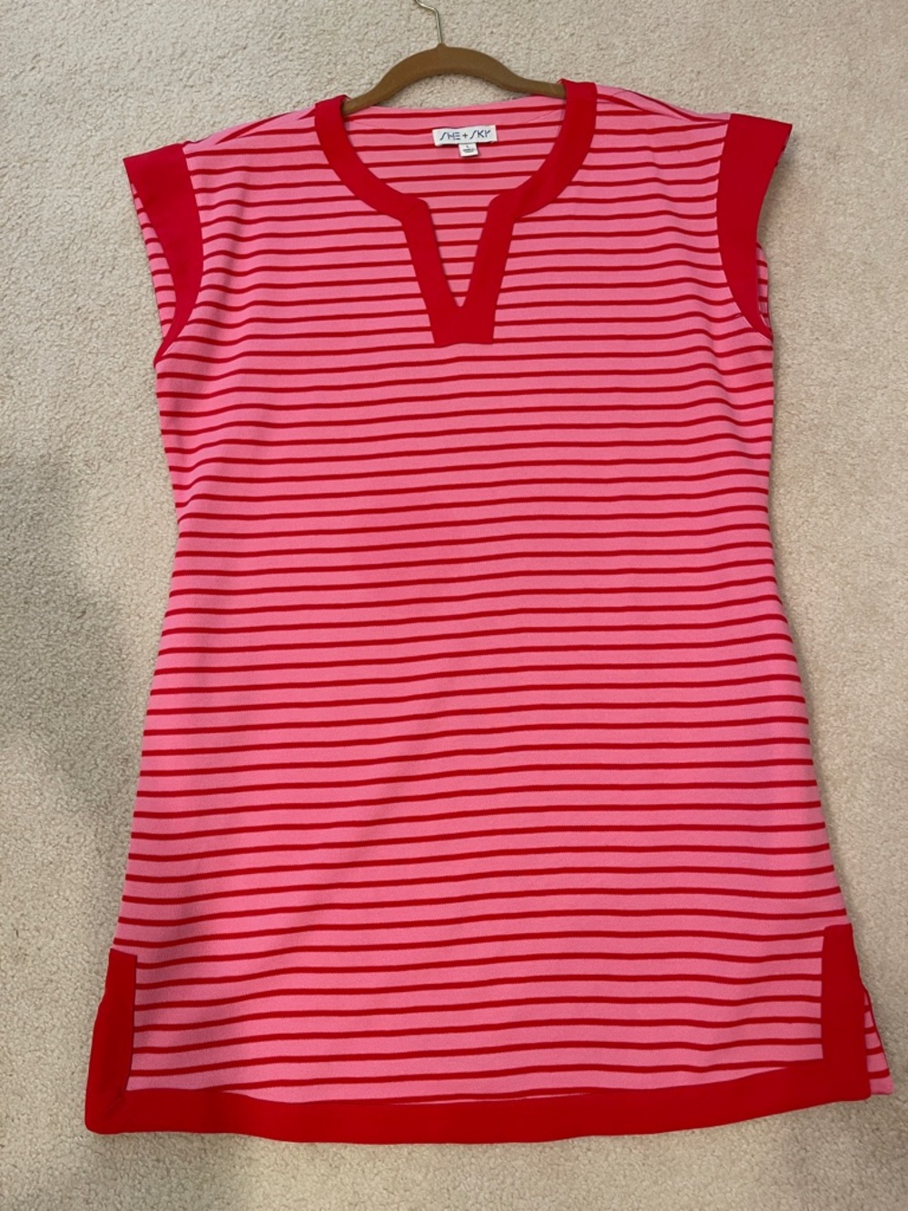 NWOT She + Sky Boutique brand Pink and Red Striped Sleeveless Dress L